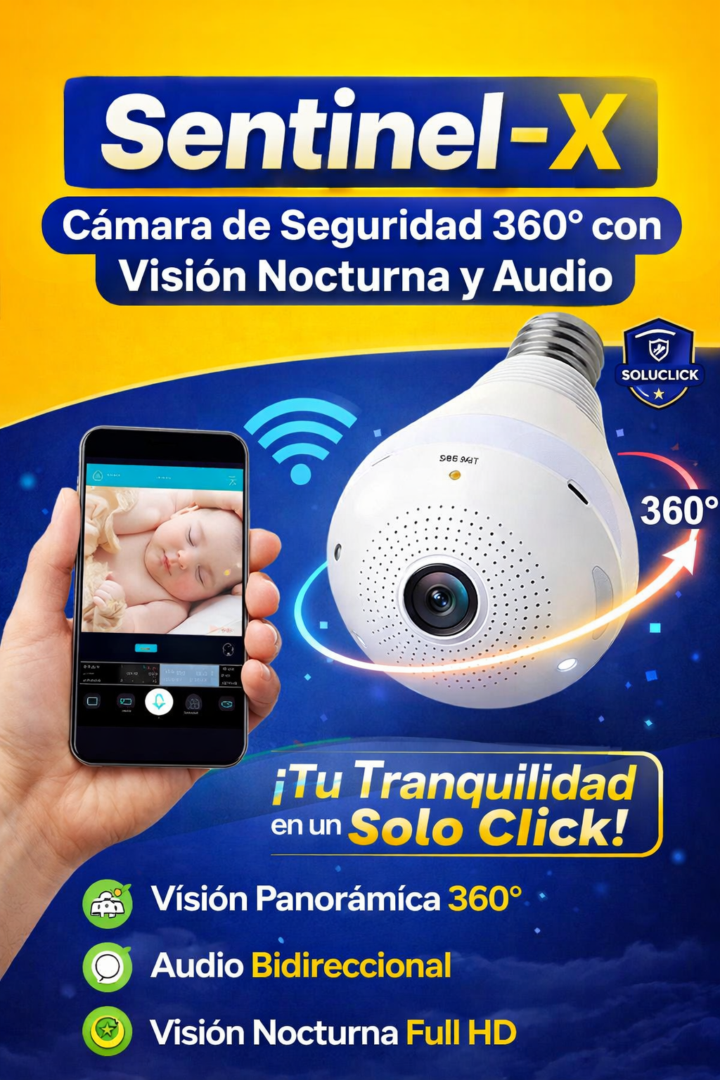Sentinel-X: Cámara de Seguridad 360° con Visión Nocturna y Audio
