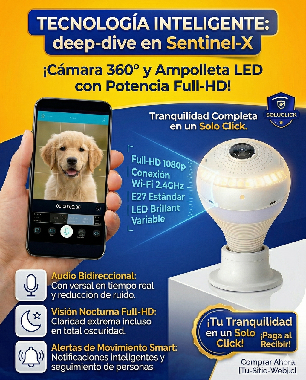 Sentinel-X: Cámara de Seguridad 360° con Visión Nocturna y Audio